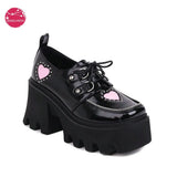 Lovely Heart Darkness Black Gothic Style Lolita Punk Rivet Zipper Cosplay Chunky Heels Platform Shoes Women Footwear Big Size