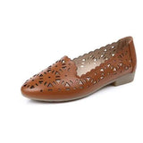 2021 Women Flat Shoes Genuine Leather Woman Ballet Pointed Toe Flats Summer Lady Hollow Out Loafers Women Shoes