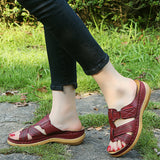 Breakj Women's Slippers Summer Large-Size Slope Heel Sandals Hollow Cross Lady