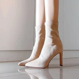 Breakj Skinny Boots Female Elasticity Thin Hips With High-Heeling Velvet Short Boots Autumn And Winter Elastic Single Boots Plus Velvet