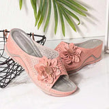 Breakj Summer New Slope With Flowers Fish Mouth Large-Size Slippers Car Sewing Hollow Women Casual Cold