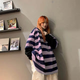 Harajuku Fake Two Striped Long-sleeved T-shirt Loose Plus Size Clothes Vintage Tops Goth Women Clothes Woman