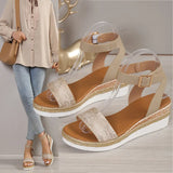 Size Sandals Women 23 Summer New Thick Soles Round Head Buckle Leisure Fashion Slope Heel Beach