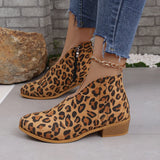 Coarse And Round-Headed Leopard-Print Short Boots Women Thin Vip Flat Solid Velvet Bare