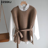 spring autumn oversize sash Sweater vest Women Sleeveless pollover casual o-neck Sweater female knit Jumpers