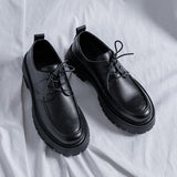 Breakj Head Leather Shoes Men's Thick Dress Business Trend Breathable Round Head Black Youth Wedding Groom Shoes