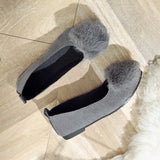 Flat Winter Autumn Shallow Shoes Big Size Loafers Candy Colors Black Gray Fur Sweet Slip On Faux Suede Ladies