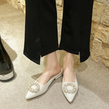 Breakj Spring And Summer New 4241 Large-Size Bag Head Half Slippers Women Wear Pointed Thick Heel Round Buckle Low Heel Women's Shoes Sand