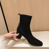 Comfortable ~2023 New Thick Heel Elastic Suede Thin Boots Versatile Korean Version Of High