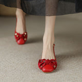 Retro Toe Sandals Women's 2022 Summer New Shallow Mouth Bow Mid-heel Back Empty Sandals Comfortable and Simple