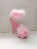 Breakj Model High Heels With Sexy Black Waterproof Platform Hate Day High With Fur Sandals Female