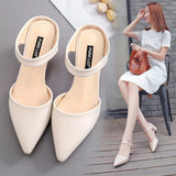 Breakj Spring And Summer Korean Version Of The Bag Head With Cold Slippers Female Pointed Word Thick Heel Half-Slippers High Heels