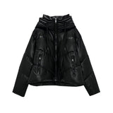 Autumn Winter Women Hooded Zipper Black Faux Leather Cotton Coat Casual Female Thick Warm Short Jacket Windproof