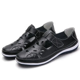 Women Flat Sandals Split Leather High Quality Mothers Summer Shoes Cut-out Breathable Ladies Gladiator Sandals Big Size