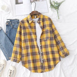 New Fashion Loose Womens Plaid Shirt Fresh College Style Design Blouses And Tops Long Sleeve Casual Female Checked