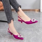 Breakj Pointy Thin Heel High Heel Sandals Women's Feel Buckle Back Strap Pearl Heels Female Heels