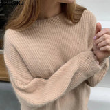 Soft oversized Cashmere Sweaters Women 2021 puff sleeve Winter sweater Pullovers Loose Female Warm Basic sweater