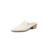 Women Sandals Genuine Leather Shoes for Women Pointed Toe Concise Modern Sandals Chunky Heel Women Mules Solid