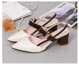 Women's Summer 2024 New Korean Version Of Baotou Tip One-Word Buckle Roman Shoes Shallow Mouth Thick Heels Large
