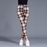 Female Fitness Leggings Women Print Plaid Leggings Lady Sexy Slim Pencil Pants Push Up Elastic Waist