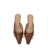 Breakj The Summer Of 2025, The New Bow In The Fine Heel Muller Shoes Half Slippers Women's Large-Size High-Heeled Single-Shoe Sand