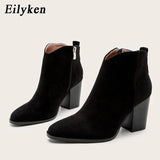 2022 Autumn Faux Suede Ankle Boots Women High Heel Side zipper High top Stacked Block Heel Short Western Cowboy