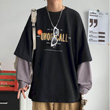 Two-piece Long-sleeved T-shirt Women Tshirt Men Autumn Korean Loose Letter Printing Student Jacket Couple Outfit