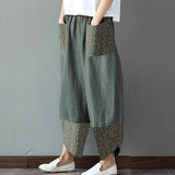 Autumn Fashion Women Cotton Linen Pencil Pants Casual Print Patchwork Loose Long Trousers Elegant Streetwear Lady