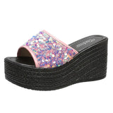 Breakj Summer New Large-Size Ladies Sloping Sandals And Slids Casual Comfortable Black
