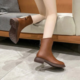 Winter Casual Women Beige Brown Flat Heel Ankle Boots Ladies Soft Leather Sock Boot Simply Square Toe Chelsea Boot