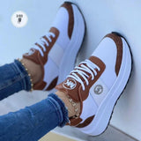 Women's Casual Sloping Heel Sneakers 2024 New Large Size Lace Medium Heel Large Mesh Single Shoes Size