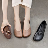 Women Mother Female Ladies Genuine Leather Shoes Flats Loafers Non Slip On Retro Ballerina National Moccasins Round