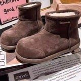 Breakj Fashion Big Head Ugly Cute Bread Shoes Boken Snow Cotton Boots Flat And Velvet Warm Short Boots Women's