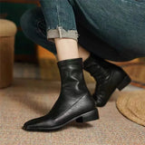Breakj Short Boots Female 2024 New Spring And Autumn Winter French Fashion Low With Thick Heel Black Square Elastic Thin Single