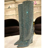 Breakj Winter Show New Pointed Slope And Ultra High Heel Rhinestone Large Size And Knee Boots Women's