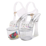 Breakj 34-43 Glass Drill Female Summer Waterproof Platform Anti-Skid Thick Bottom Sexy Versatile Super High With