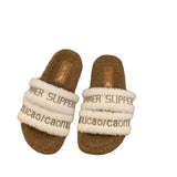 Breakj Autumn / Winter New Fashion Letter One Word Outside Wear Plush Slippers Wool Slippers Women's