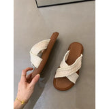 Style Slippers 2024 New Summer Retro Woven Cross Bohemian Student Thick-Soled Roman