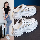 Baotou Semi-Slippers Women Wear 2023 New Hollowed-Out Breathable Sandals, Muffin Shoes, Small White