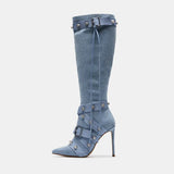 Breakj / Winter 2024 New Versatile Pointed Rivet Boots Thin Heel Ultra High Heel Side Zipper Long Tube Large Size Women's