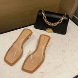 And Summer 2023 New Fashion Simple Square Head One-Word Slippers Web Celebrity Blogger With The Same Crystal Ball With The Outside Wear Cool