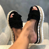 Breakj 2025 Summer New Bow Beach Women Slippers Thick Bottom Slope And Hemp Rope Large Women's