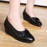 Women Wedges Pumps PU Leather Heels Slip on Shoes Black Office Lady Shoes Spring Summer Pumps Shallow Platform