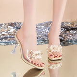 Breakj Rhinestone Slippers Female Summer Fashion Wear 2024 New Transparent Open Toe High Heels Women's Heel