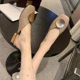 Slippers Mules Flat Casual Shoes British Metal Buckle Slides Wooden Heel Summer Half Slippers Elegant