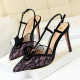 Breakj High-Heeled Fashion Sexy Party Show Thin Women's Shoes Thin Heel High Heel Diamond Lace Hollow Out