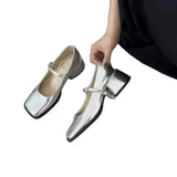 Breakj 2025 New Square Heel Mary Jane Shoes British Wind Head Black Leather Shoes Lefu Single