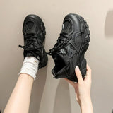Breakj Dad Shoes Women 2025 Summer New Ins Thick Bottom Breathable Small Black Shoes Students Running Sports