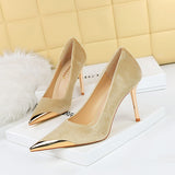 Breakj Banquet Fashion Light Luxury High Heels With High Heel Metal Pointed Suede
