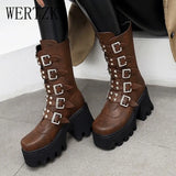 Women Wedges Metal Buckle Autumn Shoes Brand Classic Boots Women Fashion Luxury Platform Punk Ankle